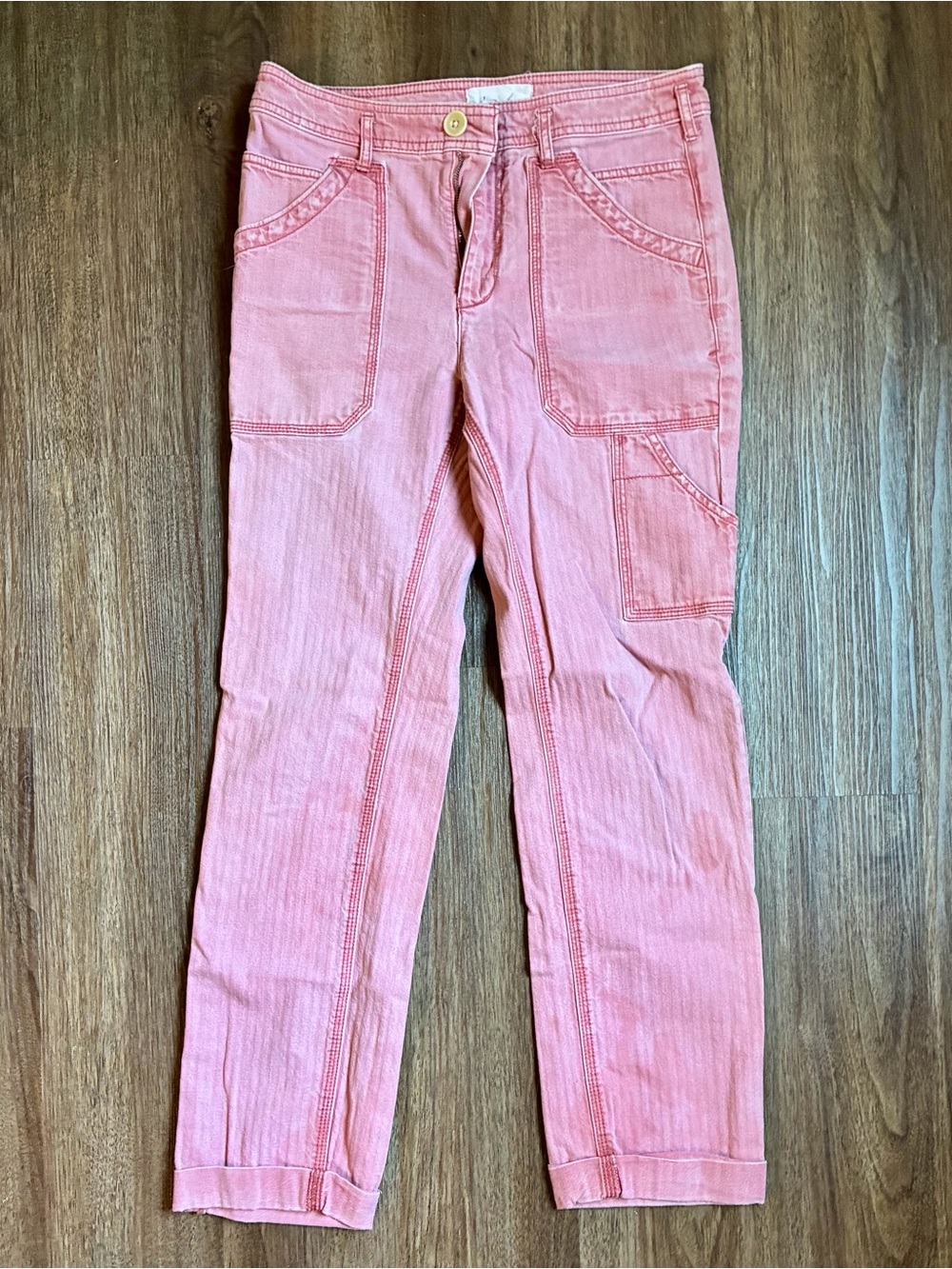 Anthropologie Pink Straight-Leg Utility Jeans